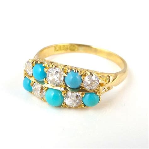 Victorian Diamond Turquoise Ring Antique Turquoise Diamond Engagement
