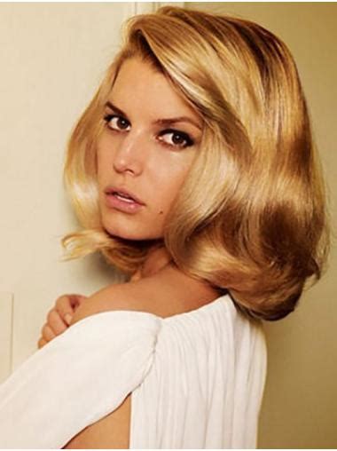 Stylish 14 Wavy Shoulder Length Blonde Without Bangs Jessica Simpson Wigs