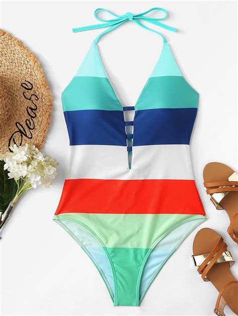 Ladder Cutout Striped Swimsuit Striped Swimsuit Swimsuits Trendy