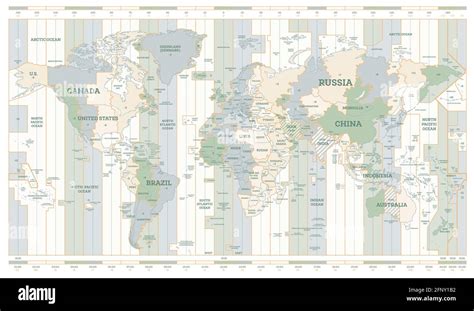 World Time Zones Map Detailed World Map With Countries Names Vector