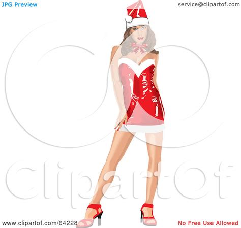 Royalty Free RF Clipart Illustration Of A Sexy Christmas Pinup Woman In A Santa Suit Dress And