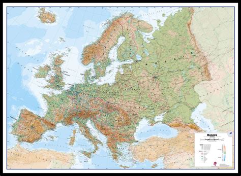 Large Europe Wall Map Physical Pinboard And Framed Black