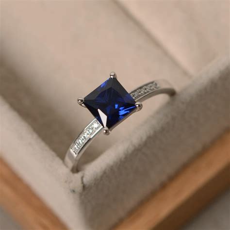 Sapphire Ring Princess Cut Sapphire Engagement Ring Etsy