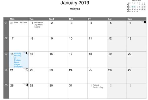 Calendar Planner 2019 Malaysia Malaywsnu