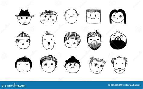 Minimal Doodle Avatars Hand Drawn Human Faces Outline Young Or Adult