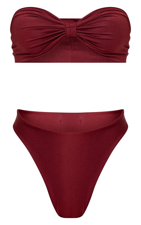 Burgundy Bow Top Bikini Set Swimwear Prettylittlething