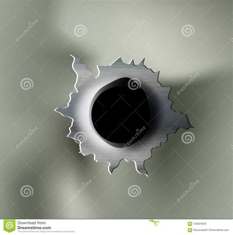 Ragged Bullet Hole Torn In Ripped Metal Stock Illustration