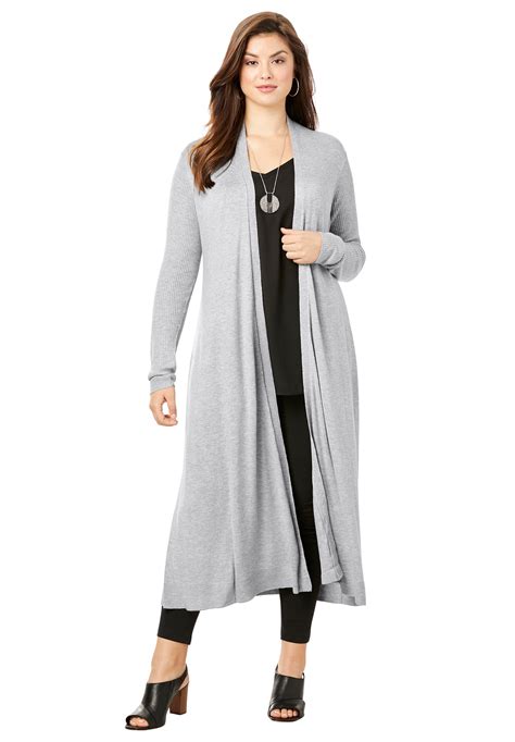 Roamans Roamans Womens Plus Size Fine Gauge Duster Cardigan With