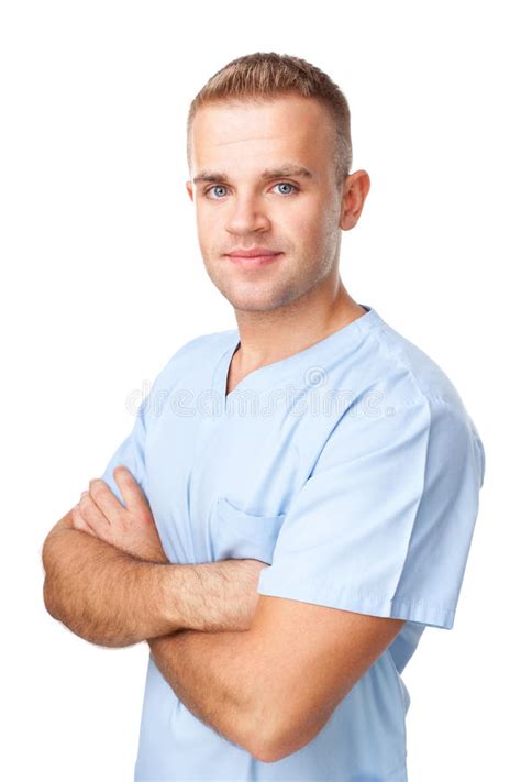 Portrait Of Smiling Young Male Nurse Stock Image Image Of Hands