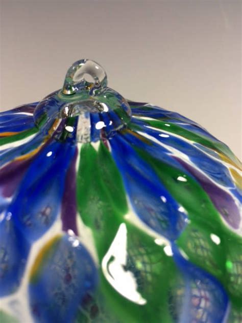 Hand Blown Glass Ornament Blue Green Blend And White Faceted Etsy