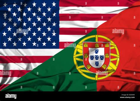 Waving Flag Of Portugal And Usa Stock Photo Alamy