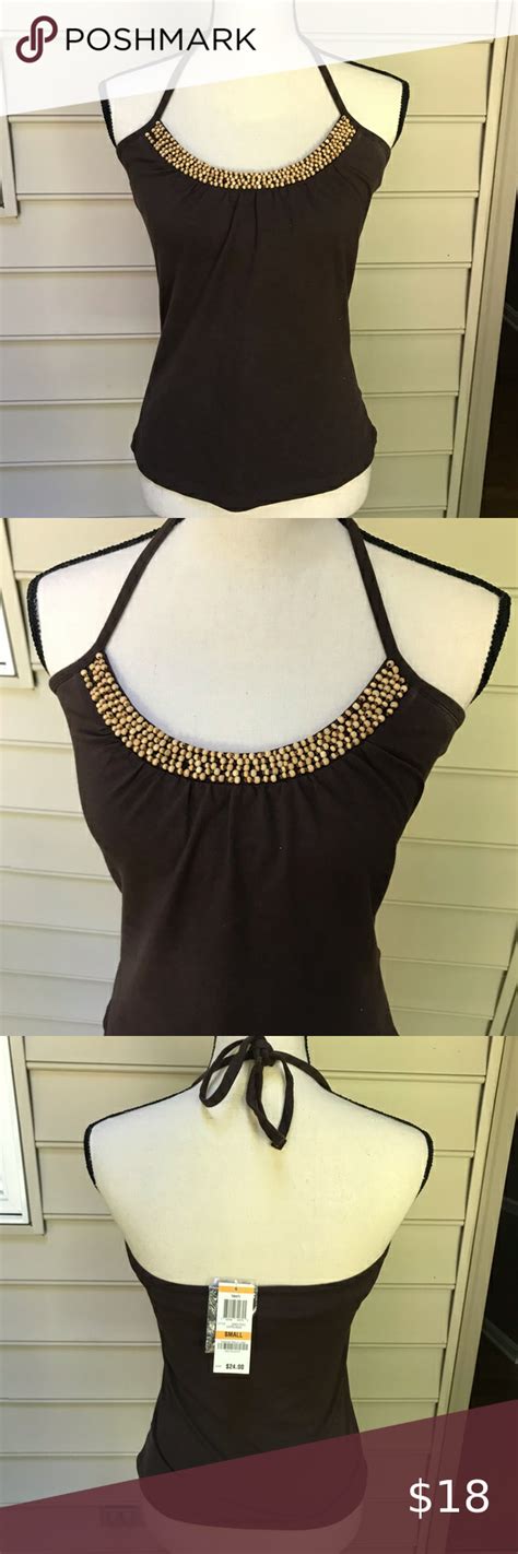 Nwt Style And Co Beaded Halter Top Brand New Brown Halter Top With