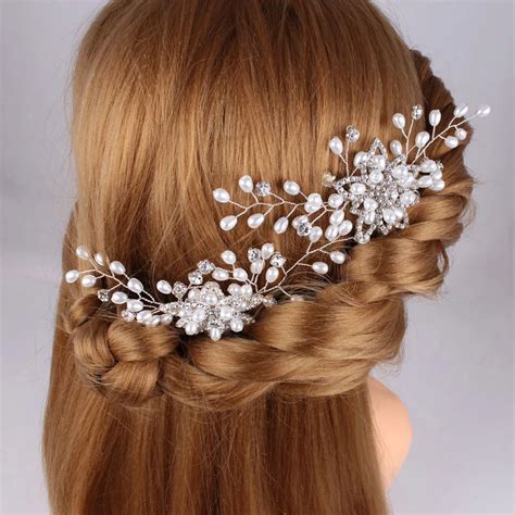 Bridal Hair Comb Wedding Hair Accessories Rhinestone Pearl Flower Tiara Hair Pin Clips Silver