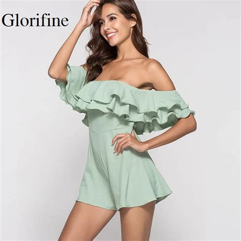 glorifine women fashion ruffles off shoulder playsuits sexy solid female summer jumpsuits