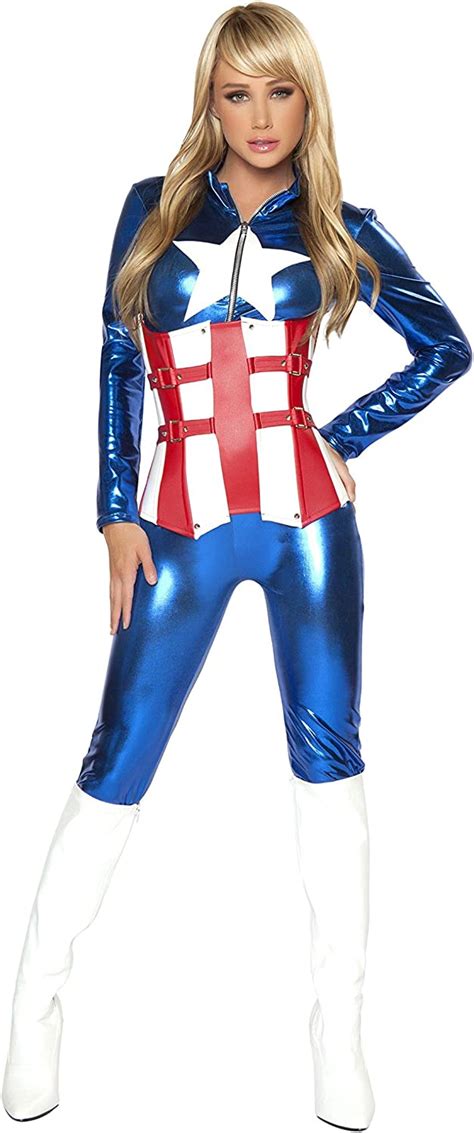 Adult Women S 2 Piece Sexy Miss Captain America Jumpsuit Halloween Party Costume