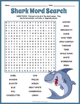 All About Sharks Word Search Puzzle Worksheet Activity Shark The Best