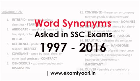 All Synonyms Asked in SSC Exams (1997 - 2016) - [PDF] • Exam Tyaari