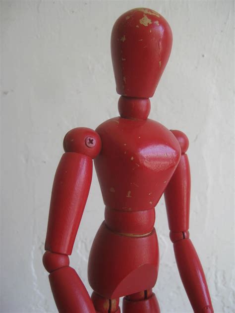 Antique Red Painted Articulated Wood Nude Artist Figural Model