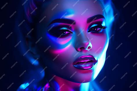 Premium Ai Image Glowing Goddess Captivating Neon Portrait Of A Stunning Model With