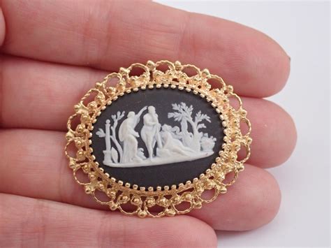 Antique Vintage 14k Yellow Gold Wedgwood Cameo Brooch Pin Etsy Uk