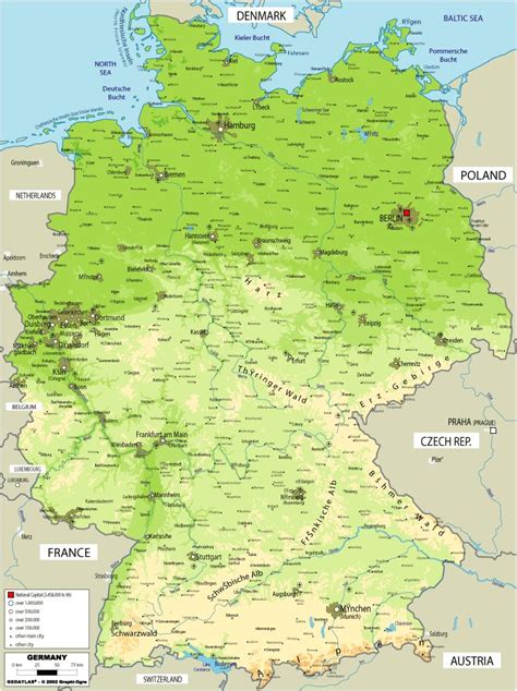 Large Physical Map Of Germany Germany Map Genealogy Germany Germany
