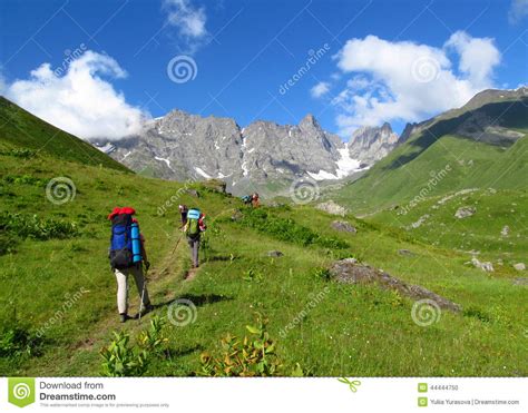 Green Valley And Rocky Peaks Of Caucasian Mountains In Georgia Stock