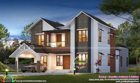 2777 Square Feet 4 Bedroom Sloped Roof Contemporary Home Kerala Home