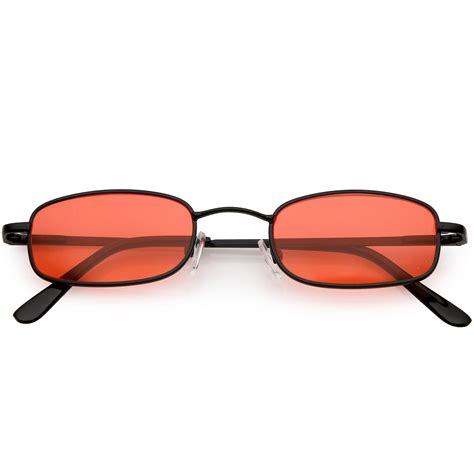 90 s small rectangle sunglasses slim arms color tinted lens 45mm black red
