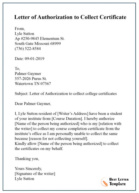 Free Authorization Letter Sample Template Examples
