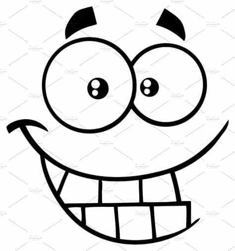 A yellow circle encasing two ovals with their short ends vertical and an arc below with two smaller arcs on its ends, intended to resemble a smile. Black And White Smiling Face ~ Illustrations ~ Creative Market
