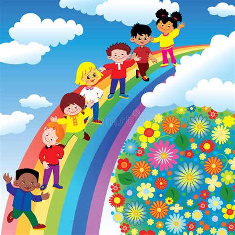Regenbogen Und Kinder Vektor Abbildung Illustration Von Zicklein
