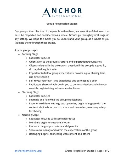Group Progression Stages Anchor International