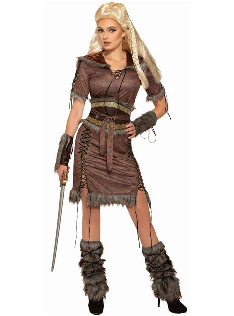Brown Viking Shield Maiden Costume Womens Viking Fancy Dress Costume