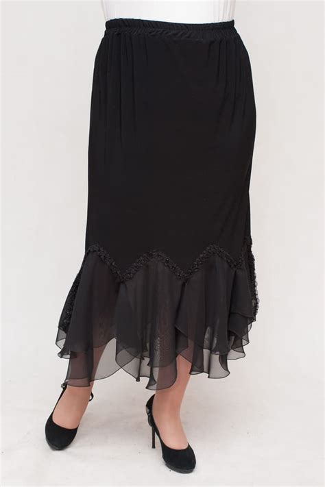 Длинная юбка с шифоновым декором, черная - купить в интернет-магазине «L'Marka»