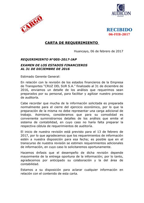 Carta De Requerimiento Carta De Requerimiento Huancayo 06 De