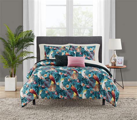 Mainstays Reversible Tropical Birds 10-Piece Bed in a Bag Bedding Set w 