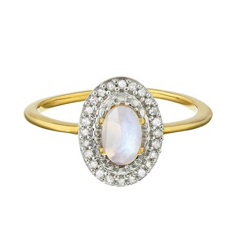 14k Gold Vermeil Vintage Ring In Moonstone And Diamond By Carrie
