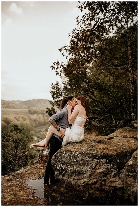 Kissing On Cliffs And Waterfall Frolics In This Epic Engagement Shoot Lesbian Engagement