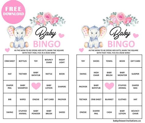 Free Printable Baby Shower Bingo Foley