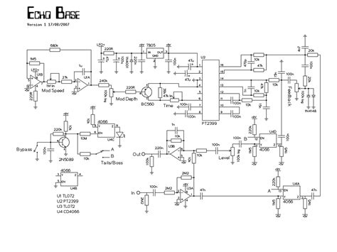 The pin assignments and application circuit. Echo Base - a new PT2399 delay - ZONA ELEKTRONIKA