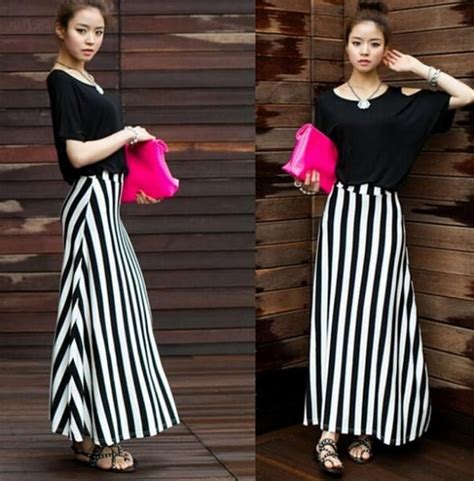 Skirts Korean Style Stripe Long Skirt Skirts Korean Fashion Long