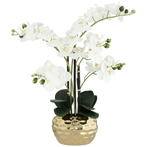 Dahlia Studios White Phalaenopsis 23h Faux Orchid In Gold Ceramic Pot