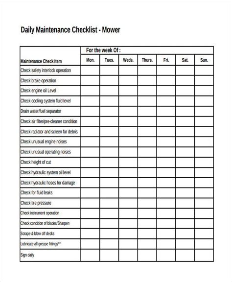 Daily Maintenance Checklist Template