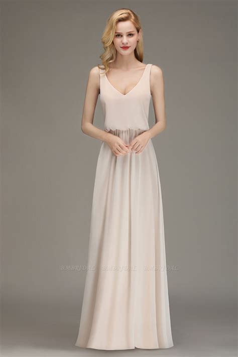 Bmbridal Elegant Straps V Neck Long Affordable Bridesmaid Dresses With