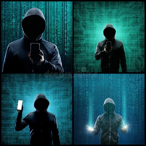 Portrait Of Computer Hacker In Hoodie Obscured Dark Face Data Thief