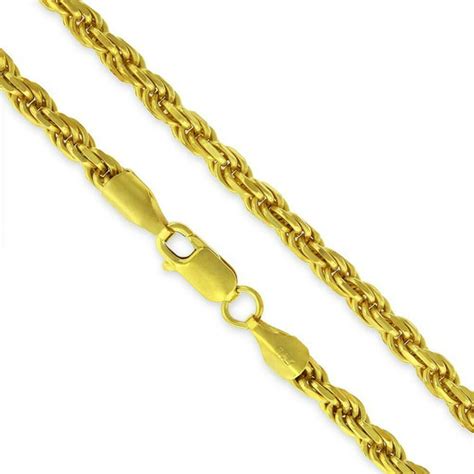 Next Level Jewelry 14k Gold Plated Sterling Silver Rope Diamond Cut Link Necklace Chains 15mm