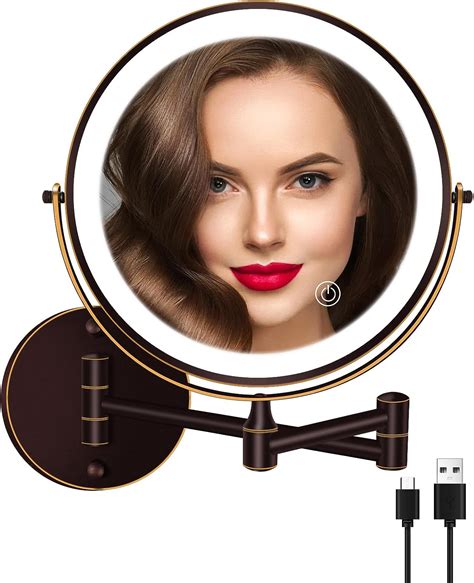 rechargeable lighted makeup mirror 8 inch wall mounted makeup mirror double sided 1x 10x