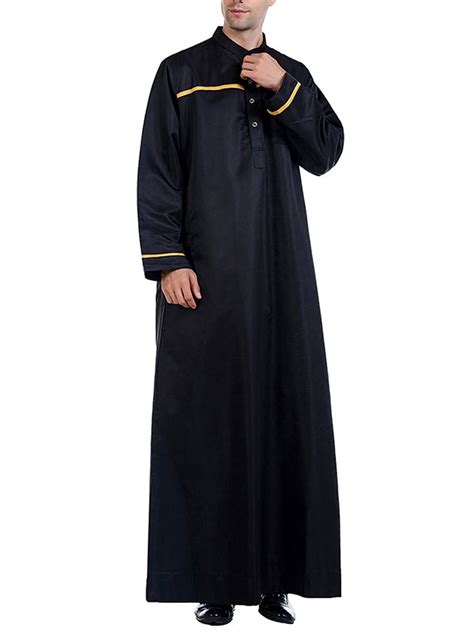 Wodstyle Men S Muslim Saudi Arab Long Sleeve Robe Islamic Jubba Kaftan Top