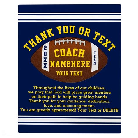 Thank You Ts For Football Coaches Your Text Plaque