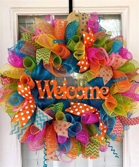 Spring Orange Welcome Deco Mesh Wreath By Southernwreathsal Wreath